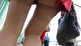 stockings upskirt in windy day