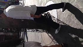 Sexy brunette in see thru white dress