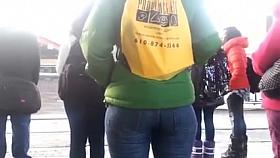 COLLEGE GIRL WAITING FOR THE BUS!!!!!!