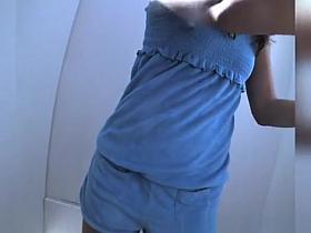 Girl with small boobs filmed in beach cabin