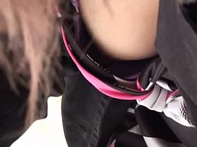 Asian business woman porno vid showing tits in a black and pink blouse