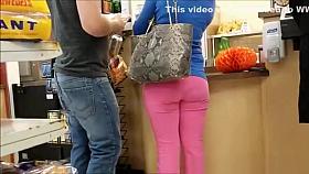 Pink tight pants ass