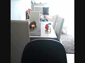 Overnight stay masturbates on couch in living room