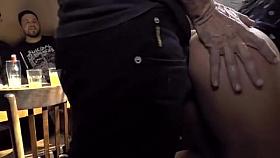 Euro brunette tormented in public outdoor