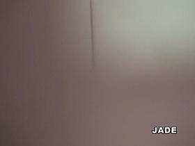 Asian girl masturbates after having her hot morning coffee