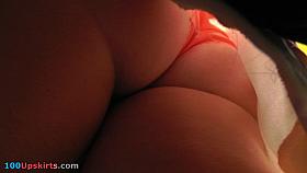 Voyeur films sexy thong using hidden cam upskirt