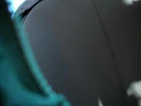 Nicely stretched legs up the jeans skirt for your pleasure