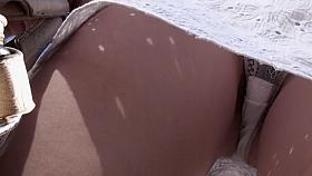 Tiny thong in the ass crack