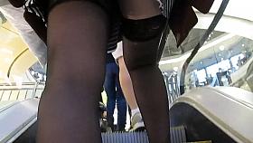 Stockings upskirt on escalator 2