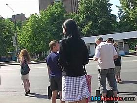 Very hawt brunette hair in outdoor upskirt vid