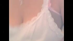 Sexy cleavage between big boobs down the blouse