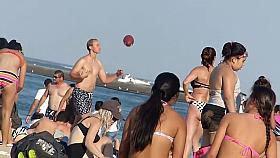 She plays with his cock and sucks it