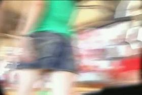 Street candid chubby black haired babe in a voyeur upskirt video