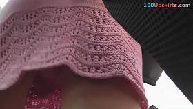 A-line skirt is hot on skinny ass in accidental upskirt