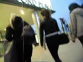 Candid large bum legal age girlr in black jeans