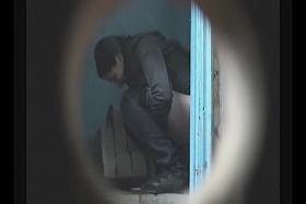 Amateur with cigarette spied pissing on voyeur toilet cam