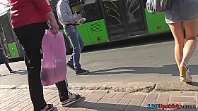 Bubble-butt and thong of a brunette in upskirt mov