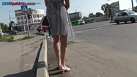 Real upskirt scene proves that she wears classic panties