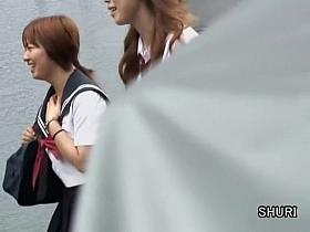 Group Shuri sharking action with two really hot oriental slutty schoolgirls