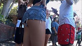 Sexy teen girl in cutoff jeans shorts