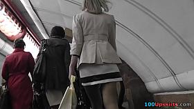 This XXX upskirt action was filmed in the subway