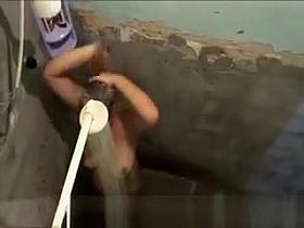 Woman caught in old shower