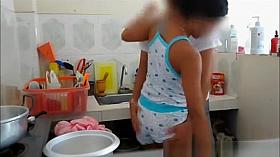 Guy gropes girlfriends ass in kitchen