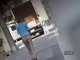 Tight brown-haired gal gets really surprised during public sharking action