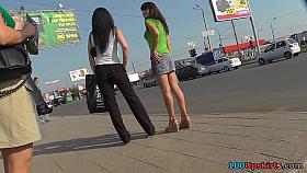 Denim upskirt with bright blue panty