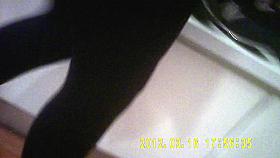 Sexy store girl in shiny black tights-2