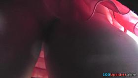 Upskirt porn with a slim blonde wearing tight g-string