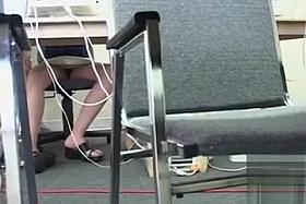 Hairy pussy upskirt in a college computer lab
