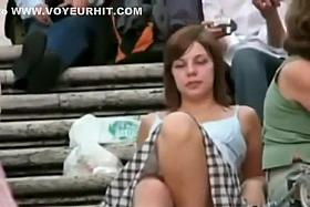 Checking her panties while she's sitting