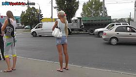Charming golden-haired in outdoor upskirt vid