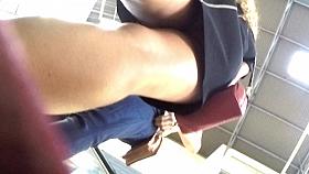 Upskirt of a girl with backzip dress