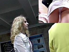 Hirsute golden-haired angel is a heroine of upskirt movie scene