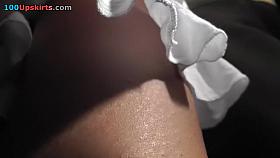 Excellent white summer suit upskirt