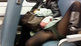 Sexy legs open wide in the bus