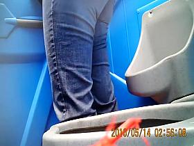 Tiny asshole puckers and opens in a wc