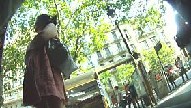Public candid upskirt video of a girl wearing a short dress with no panties