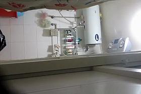 Woman undressing to wash her tight body