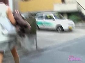 Adoring vivacious chick walking in the street while meeting some sharking guy