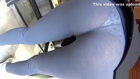 Transparent leggings as she bends