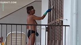 Elderly topless woman