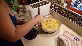 Big booty wife cooking in thong