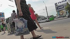 Voyuer upskirt action by fatty woman in sexy thong