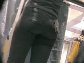 A fuckable blonde gets followed around in the department store by a voyeur