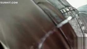 Cumshot on a woman waiting for the bus