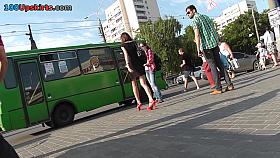 Amazing upskirt video with skinny brunette dame