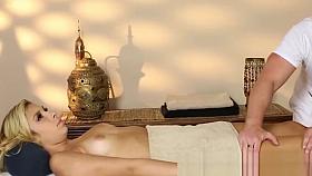 Horny blonde massage babe gets a release